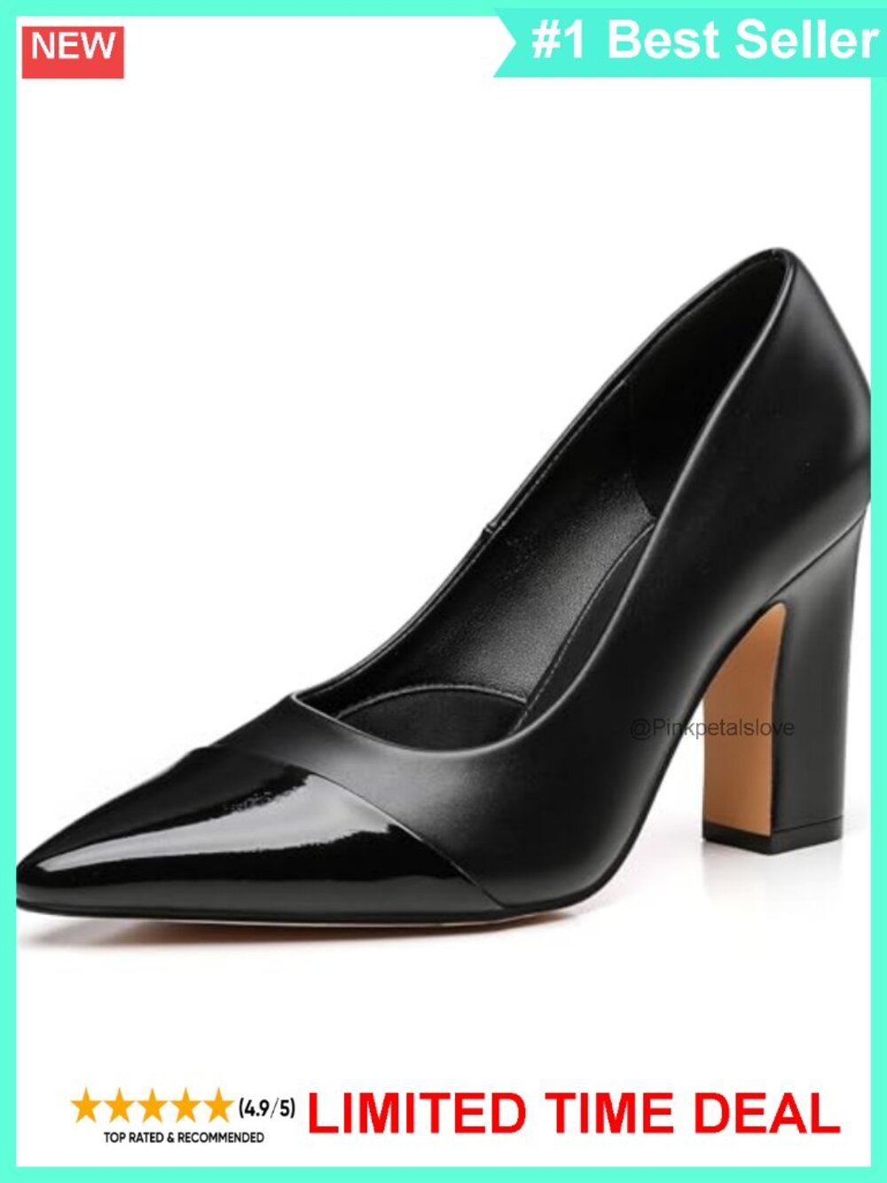 Pointed Toe Block Heel Pumps Faux Leather Comfort Dress Heels